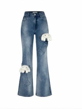 13 De Marzo Stylish women’s Blue Jeans with Unique bunny Plush Accents